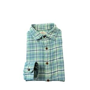 Faherty Flannel Blue Green Checked Cotton Men's Button Front Size Small